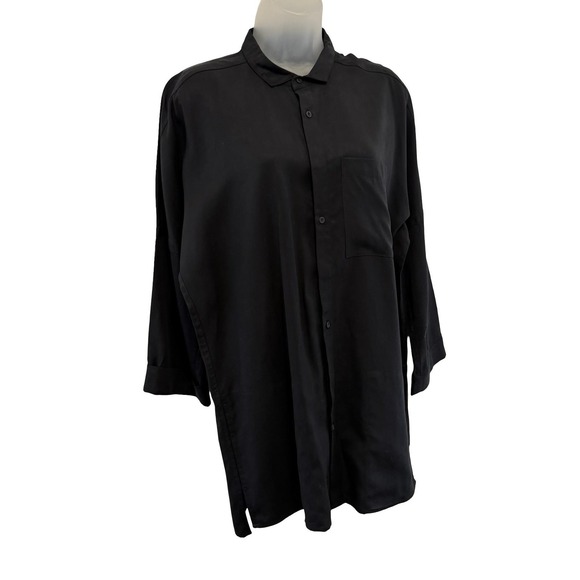 Chapter Shirt Mens Large Black Tencel Oversized Button Front Pocket Longline - Picture 2 of 16
